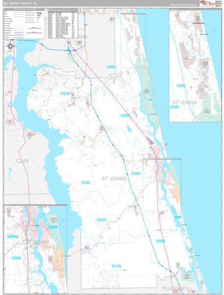 St. Johns County, FL Wall Map Premium Style